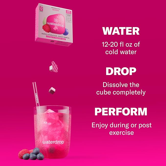 Waterdrop Microlyte Hydration Cubes, Berry Flavor, Electrolyte Drink Mix with Zinc, Magnesium
