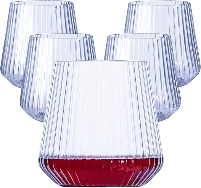 40 Pack Plastic Ribbed Wine Glasses, 14Oz Origami Disposable Wine Glasses Unbreakable Clear Plastic