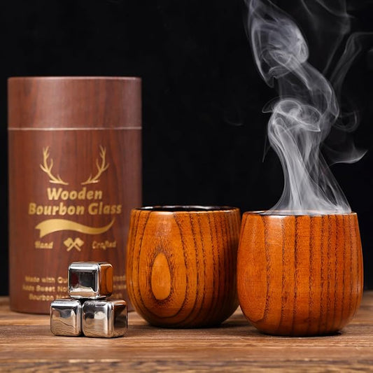 Charred Wooden Whiskey Glass - Handcrafted Solid Wood Glass for Men | Unique Bourbon Gifts, Unique