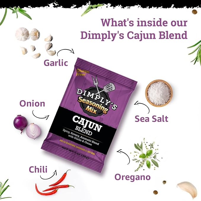 Dimply's Cajun Seasoning Mix – 6 Pack, 1 oz Each – Bold Creole Spice Blend for Chicken, Meat