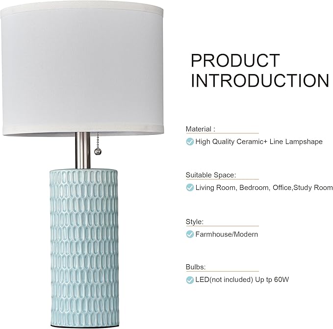Table Lamps for Living Room Set of 2, Ceramic Table Lamps for Bedroom, 20" Modern Lamps for Night