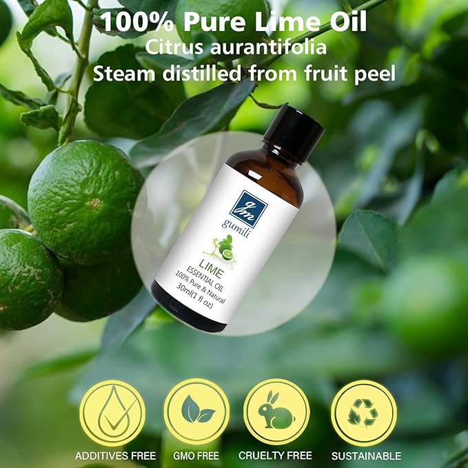 Lime Essential Oil 1 oz, 100% Pure & Undiluted Lime Oil for Diffuser, Skin & DIY, Natural Citrus
