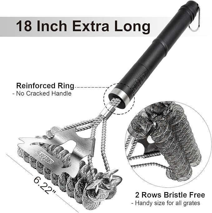 GRILLART Grill Brush for Outdoor Grill Bristle Free - Safe BBQ Grill Cleaner Brush - 18" BBQ Brush