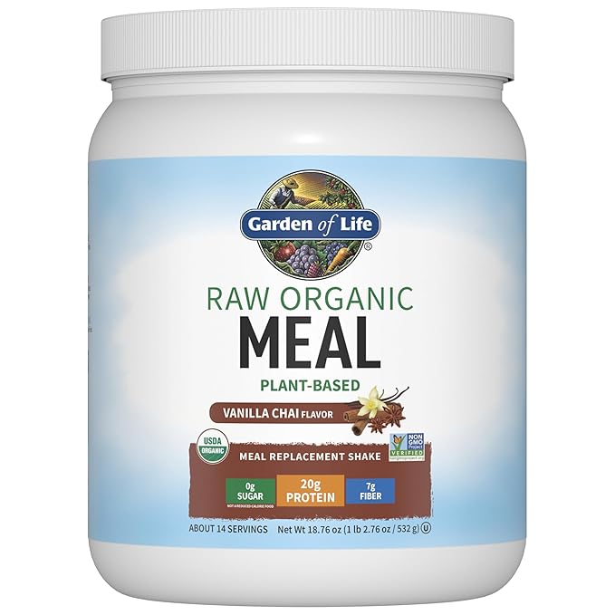 Garden of Life Meal Replacement Shakes, Raw Organic, Vanilla Chai Protein Powder with Plant Based