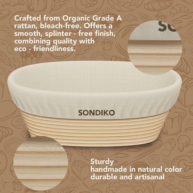 Sondiko Sourdough Starter Kit, Sourdough Bread Baking Supplies, Oval Banneton Bread Proofing Basket