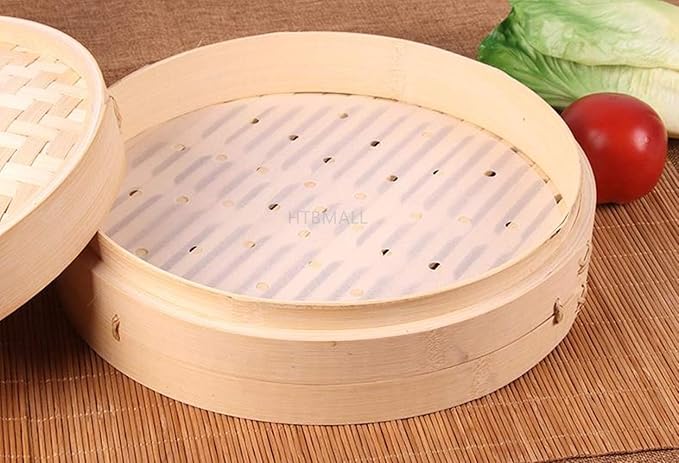 100pcs Air Fryer Liners, 10 inches Bamboo Steamer Liners, Premium Perforated Parchment Steaming