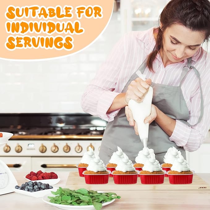 Aoriher 300 Pieces 10 oz Mini Cake Pans with Lids, Aluminum Foil Baking Cups, Square Disposable