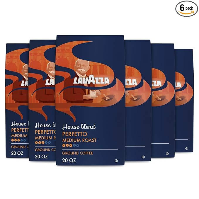 Lavazza House Blend Perfetto Ground Coffee 6 Bags of 20oz, Medium Roast, Full-bodied, Intensity