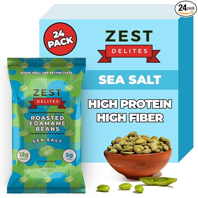 Crunchy Dry Roasted Edamame Beans Snack by Zest Delites, Sea Salt, Vegan, Low Calorie (110cal) High