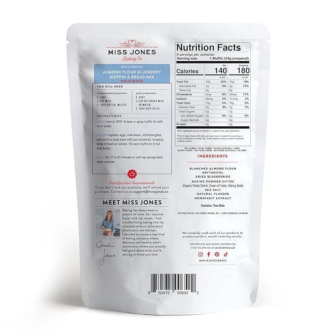 Miss Jones Baking Blueberry Muffin Mix - Almond Flour, Gluten Free, Low Carb, No Sugar Added