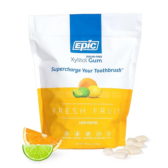 Epic 100% Xylitol Fresh Fruit Chewing Gum - Sugar Free, Aspartame Free Dental Gum - Supports Oral