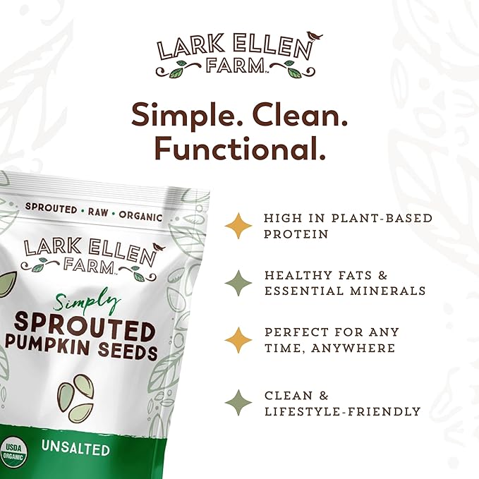 Lark Ellen Farm Sprouted Organic Pumpkin Seeds, Unsalted Raw Pumpkin Seeds Organic, Pepitas, Vegan