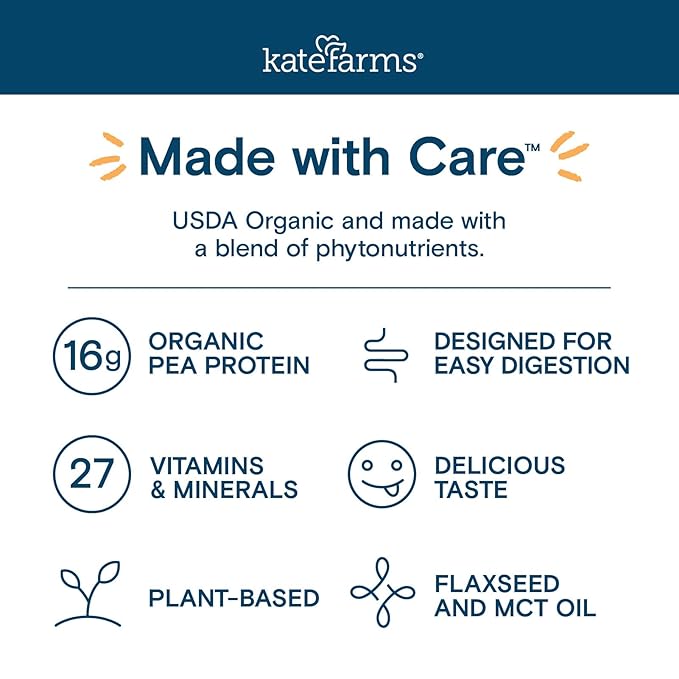 KATE FARMS Organic 1.0 Sole-Source Nutrition Shake, Plain, 16g Protein, 27 Vitamins and Minerals