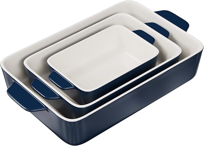 Kook Casserole Dish, Ceramic Baking Dish, Large Lasagna Pan Deep for Oven, 8.5 x 14, 11 x 7, 8 x 5