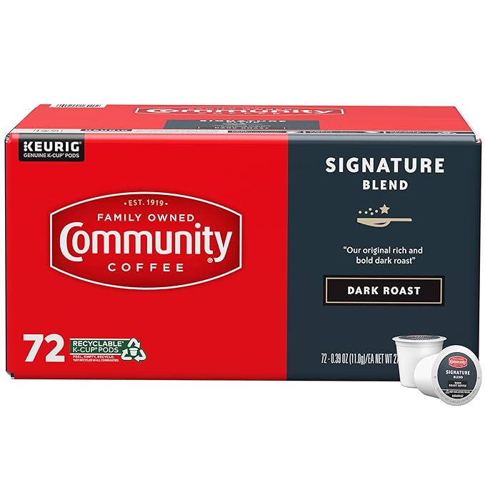 Community Coffee Signature Blend 72 Count Coffee Pods, Dark Roast, Compatible with Keurig 2.0 K-Cup