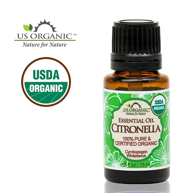 US Organic Citronella Essential Oil, USDA Certified, 100% Pure, 15 ml, Improved caps and droppers