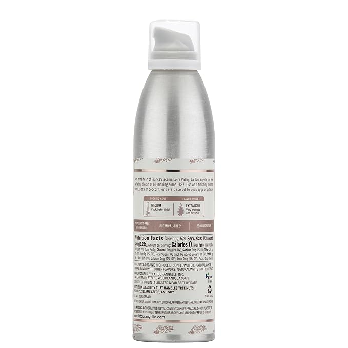 La Tourangelle, White Truffle Cooking Spray, Complex Gourmet Earthy Flavor for Spraying on Pasta