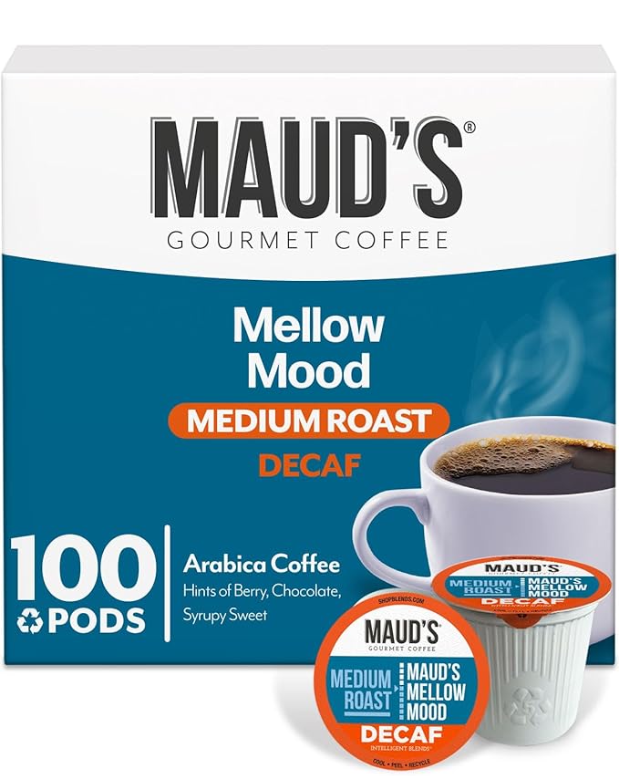 Maud's Decaf Medium Roast Coffee Pods, 100 ct, Decaffeinated Recyclable Single Serve Pods – 100%