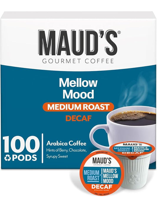 Maud's Decaf Medium Roast Coffee Pods, 100 ct, Decaffeinated Recyclable Single Serve Pods – 100%