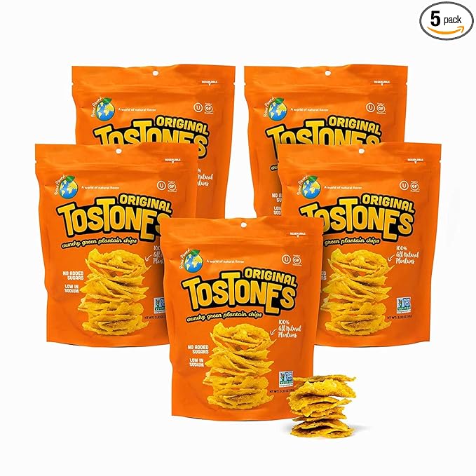 TOSTONES, Green Plantains, Re-Sealable Bag, Crunchy chips, Plantains, Palm Oil and Salt, 3.53 Oz