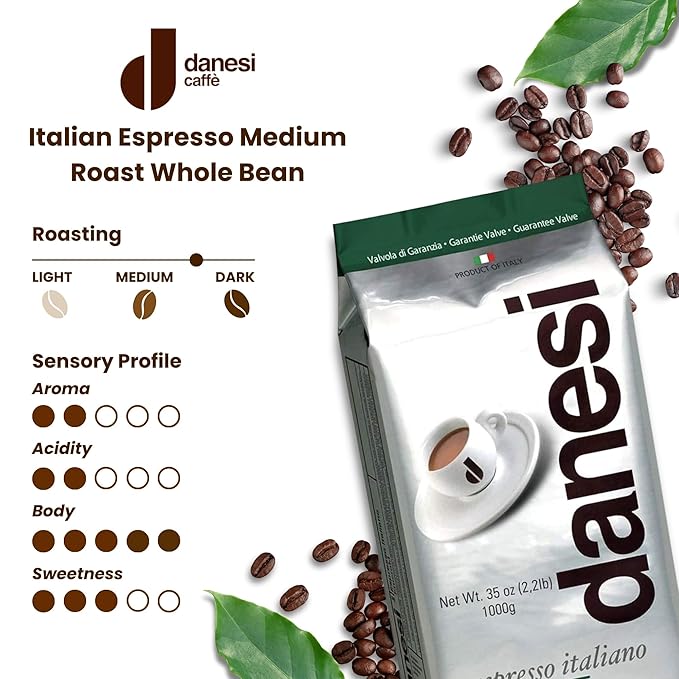 Danesi Caffe Italian Whole Coffee Beans - Espresso Coffee Beans and Medium Roast Whole Bean