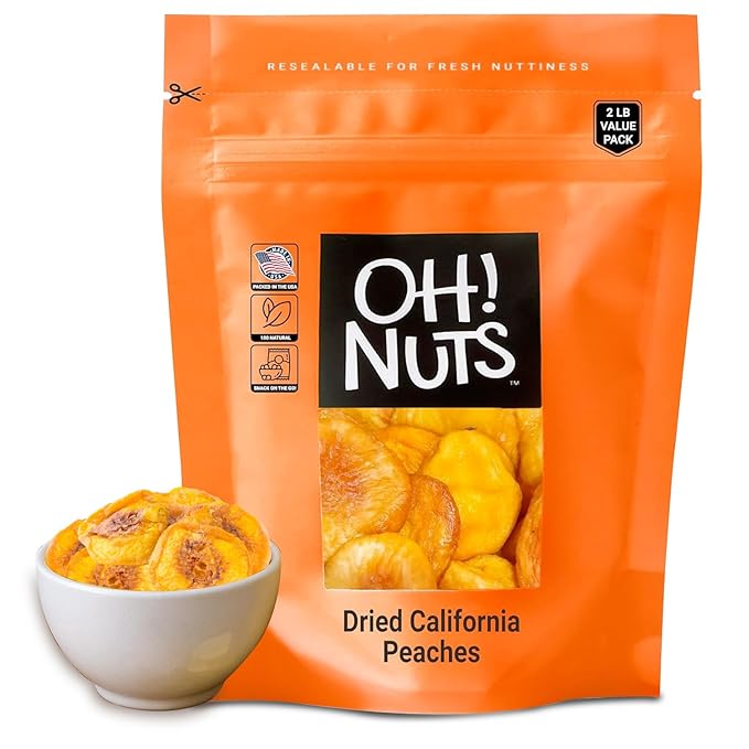 Oh! Nuts Dried Peaches California - 2 LB - Dried Fruit Slices - No Sugar Added - Packed in New York