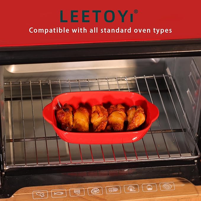 LEETOYI Ceramic Small Baking Dish, Porcelain 2-Piece Rectangular Bakeware with Double Handle