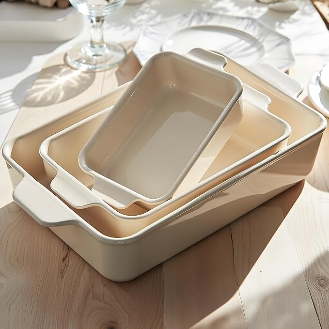 Kook Casserole Dishes for Oven, Ceramic Bakeware Set, Rectangular Baking Dishes, For Casseroles