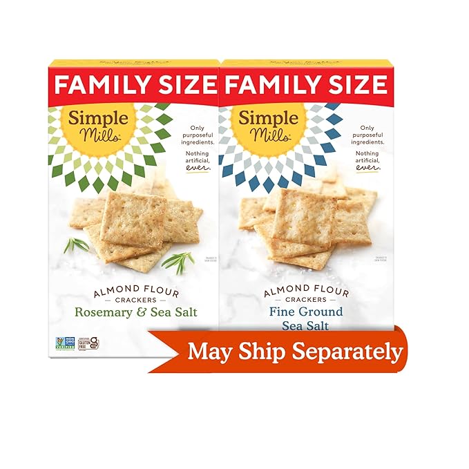 Simple Mills Almond Flour Crackers, Family Size Variety Pack (Fine Ground Sea Salt and Rosemary &