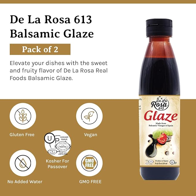 De La Rosa Balsamic Glaze, Vegan, Kosher, Non-GMO & Gluten Free, Great for Salad Dressing