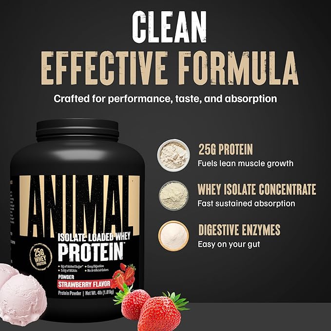 Animal Whey Isolate Protein Powder - Loaded for Pre & Post Workout Muscle Builder and Recovery with