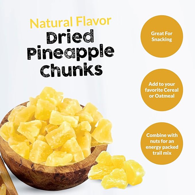 IAN's Dried Pineapple Chunks (2lb) Sweetened With Natural Cane Sugar - Dehydrated Pineapple Chunks