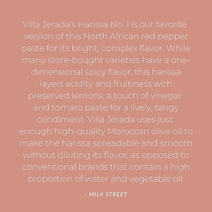 Villa Jerada, Harissa, 6 oz, Fiery Moroccan Hot Sauce with Preserved Lemon, The Perfect Amount of