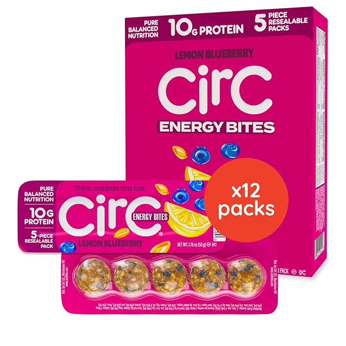 CirC Energy Bites - 12 Pack Lemon Blueberry Gluten Free Protein Balls - 10g Protein, Whole Grains