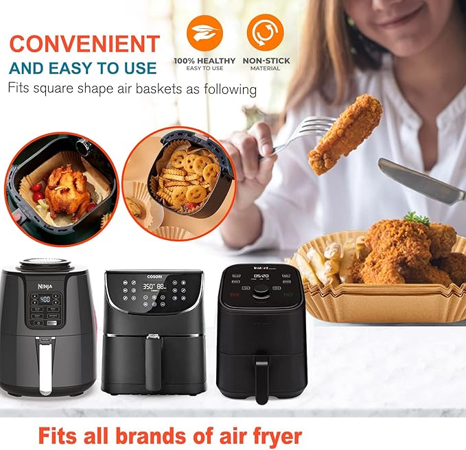 Air Fryer Liners Disposable 9 Inch, 9 inch Air Fryer Liners 125 Pcs Large Square Air Fryer Paper