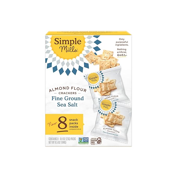 Simple Mills Almond Flour Crackers Snack Packs, Sea Salt, Gluten Free, Flax Seed, Sunflower Seeds