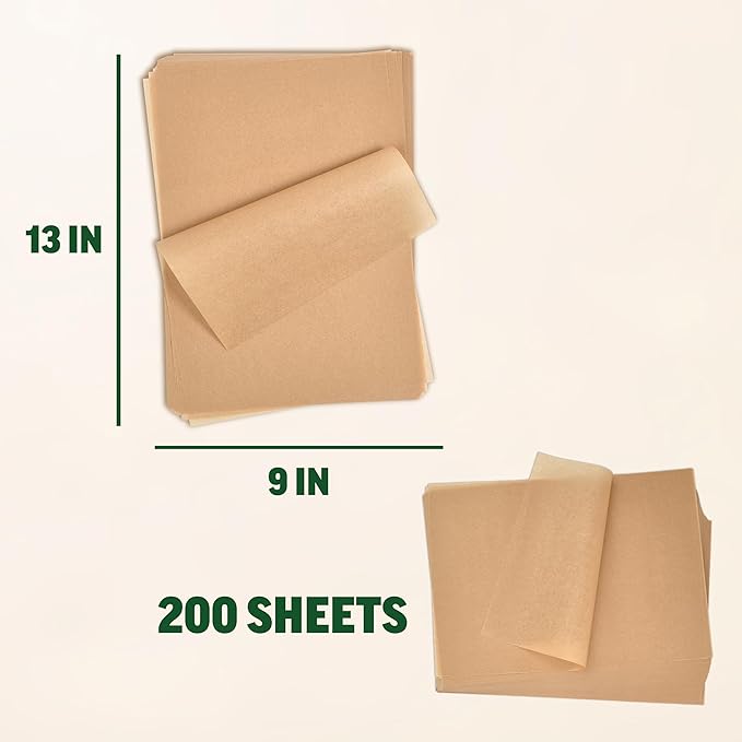 Zenlogy 9x13 Parchment Paper (200 sheets) - Unbleached, High Heat, Non-stick, Pre-cut Baking Paper