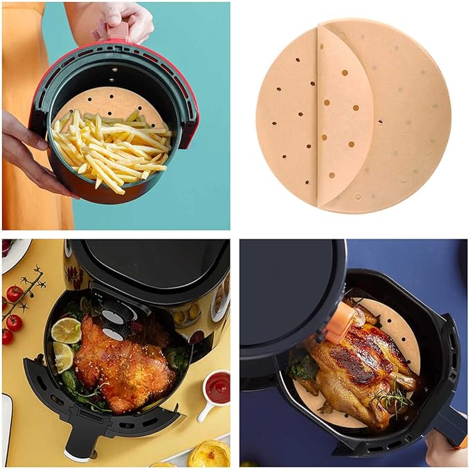 Air Fryer Parchment Paper, 9 Inch Round Liner, 200PC Unbleached Filter Paper for Air Fryers (100