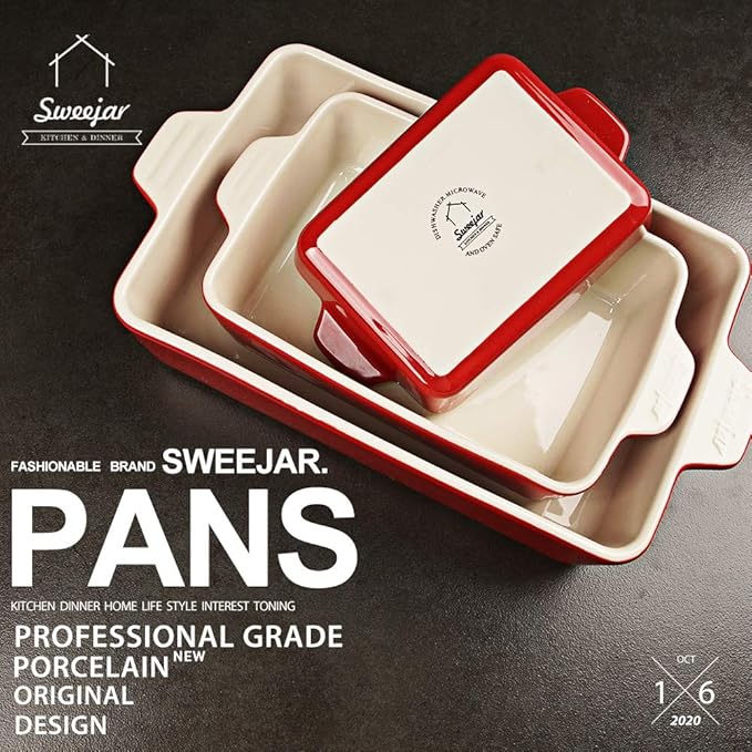 Sweejar Ceramic Bakeware Set, Rectangular Baking Dish for Oven Lasagna Pans for Cooking, Kitchen