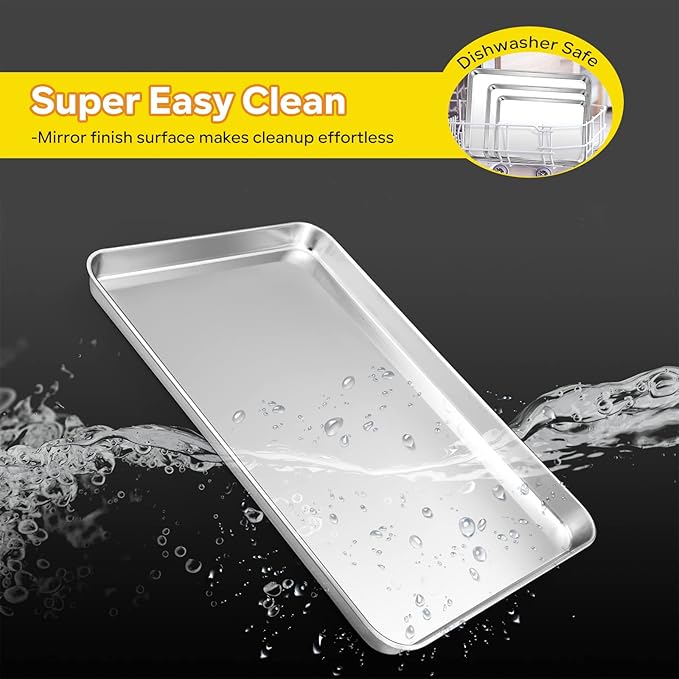 E-far Baking Cookie Sheet Pan Set of 3, 16/12.4/10.4 Inch, Stainless Steel Baking Pans Set for