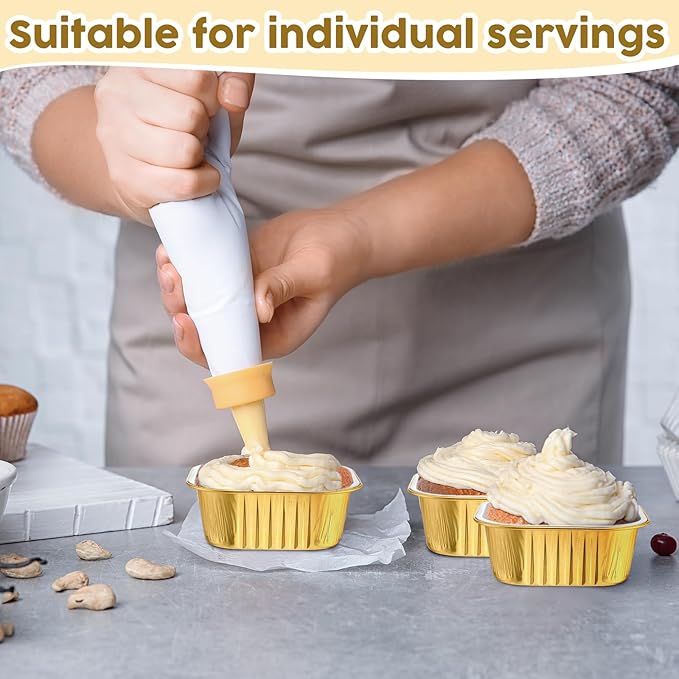 Aoriher 150 Pieces 10 oz Mini Cake Pans with Lids Aluminum Foil Baking Cups Square Disposable 4" x