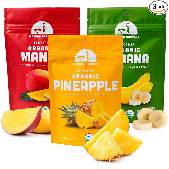 Mavuno Harvest Organic Dried Fruit Variety Pack | Dried Mango, Pineapple, and Banana | Healthy