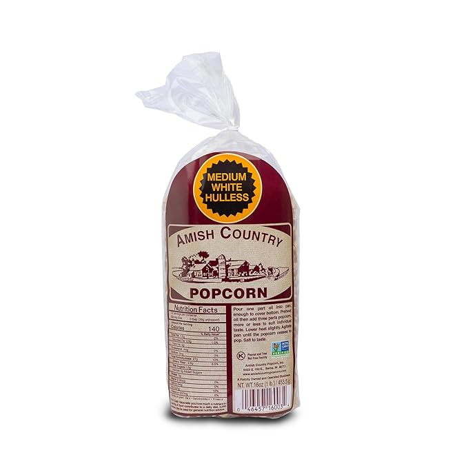 Amish Country Popcorn | 1 lbs Bag | Medium White Popcorn Kernels | Old Fashioned, Non-GMO and