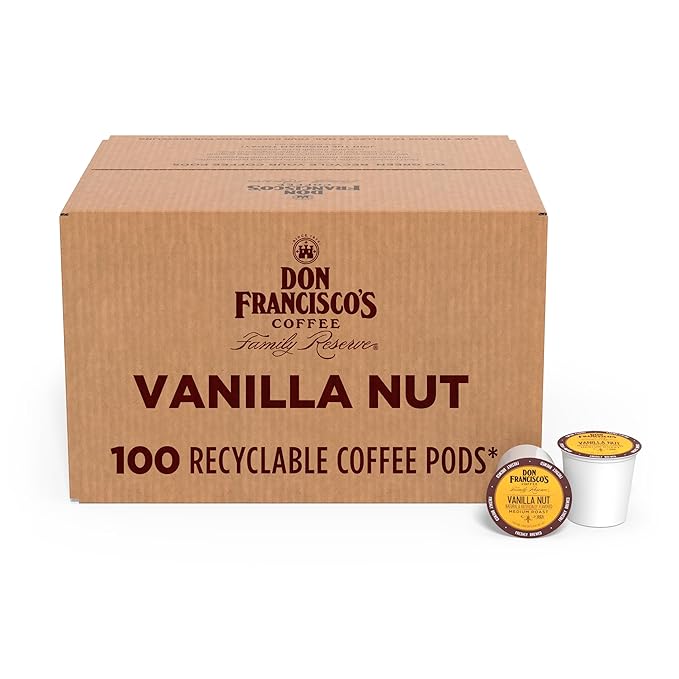 Don Francisco's Vanilla Nut Flavored Coffee - 100 K-Cup Compatible Single-Serve Pods - 100% Arabica