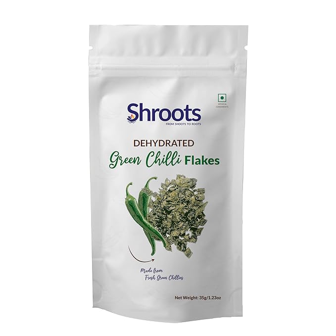 SHROOTS Dehydrated Green Chilli Flakes Pure Vegetarian Gluten-Free No Added Salt Easy Cooking