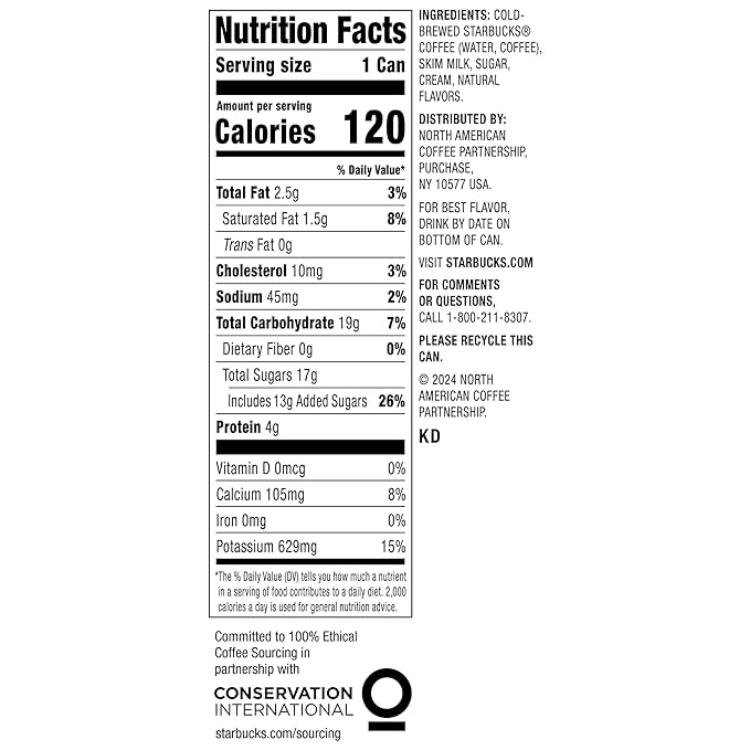 Starbucks Cold Brew Coffee, Vanilla Sweet Cream, 11 fl oz Cans (12 Pack), Premium Coffee Drink