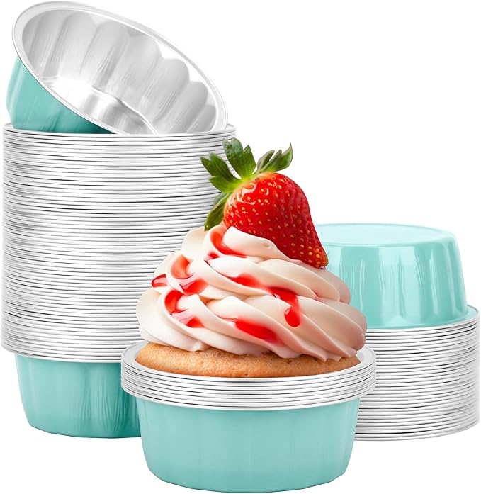 Beasea 8oz Aluminum Ramekins, 100 Pack 3.9" Mini Disposable Baking Foil Cups Ramekin Cup Cupcake