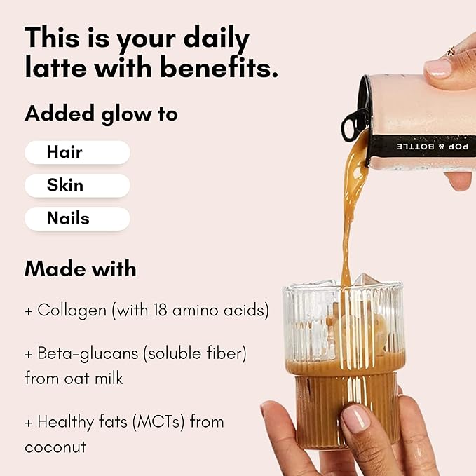 Pop & Bottle, Oat Milk Lattes - Cold Brew with Sustainably Sourced Marine Collagen, MCT Oil, Oat