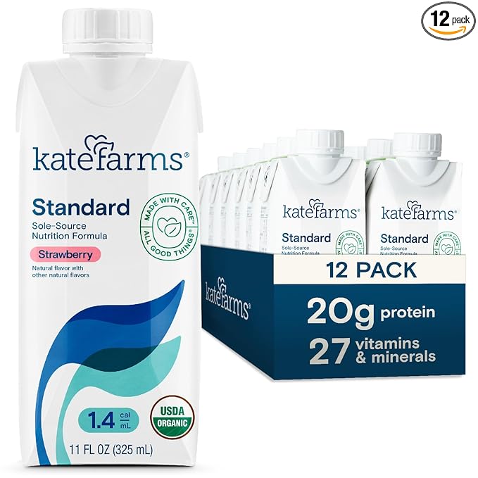 KATE FARMS Organic 1.4 High Calorie Nutrition Shake, Strawberry, 20g Protein, 27 Vitamins and