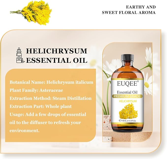 Helichrysum Essential Oil 4 oz/118 ml Large Bottle Premium Helichrysum Oil with Glass Dropper
